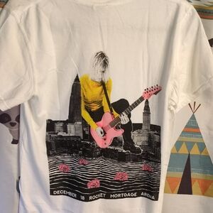 Graphic White Kids Tee with Pink Guitar and Yellow Accent